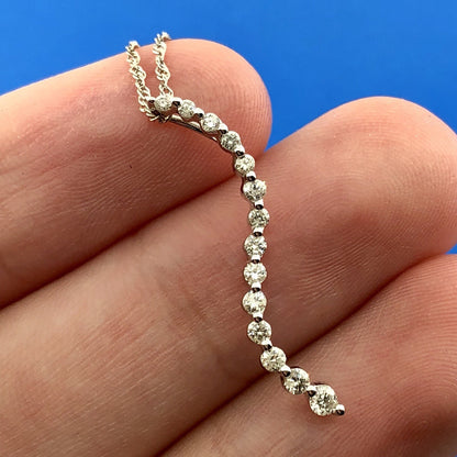 Designer 14K White Gold Diamond Love Infinity Eternity Bar Pendant Necklace
