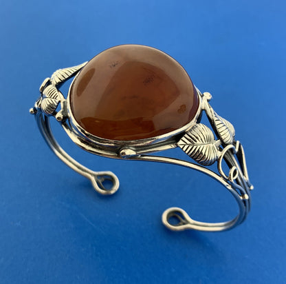 Vintage Sterling Silver Baltic Amber Floral Free Form Statement Cuff Bracelet
