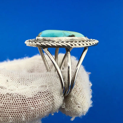 Stunning Sterling Silver 925 Cabochon Turquoise Ring Size 7.5