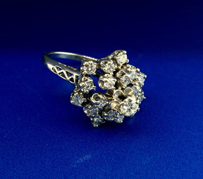 Estate 14K White Gold Diamond Star Cluster Princess Style Cocktail Ring