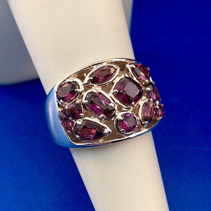 Designer LJ Sterling Silver Pink Tourmaline Cluster Statement Cigar Band Ring