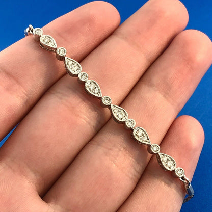 Designer KA1772 10K White Gold Diamond Floral Cluster Adjustable Lariat Bracelet
