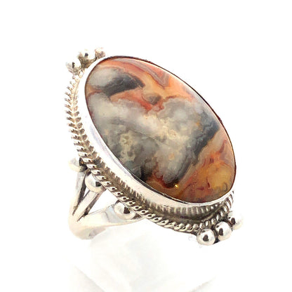 925 Sterling Silver Oval Bumble Bee Jasper Orange Gray Statement Ring