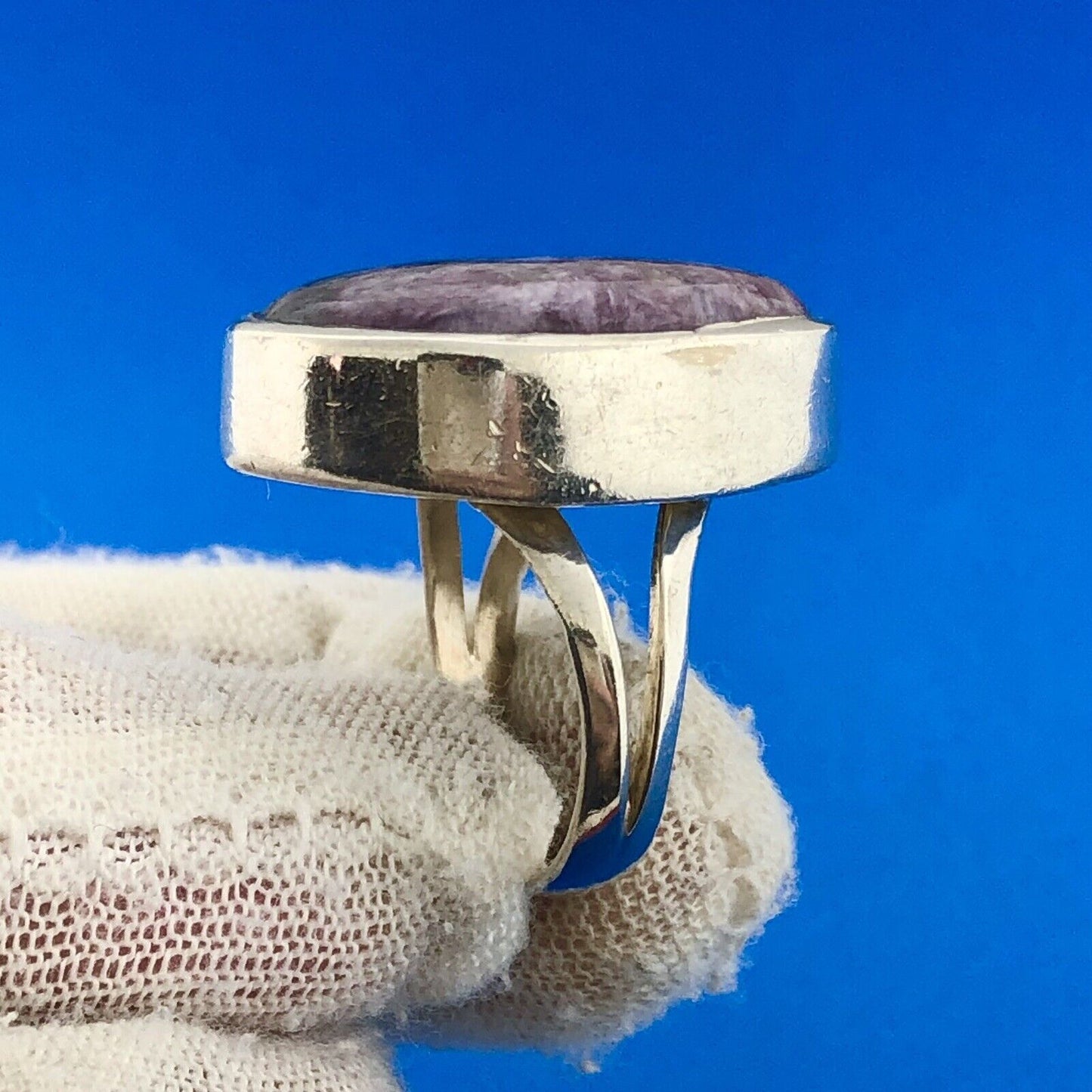 Estate Sterling Silver 925 Ruby In Zoisite Oval Cabochon Statement Ring