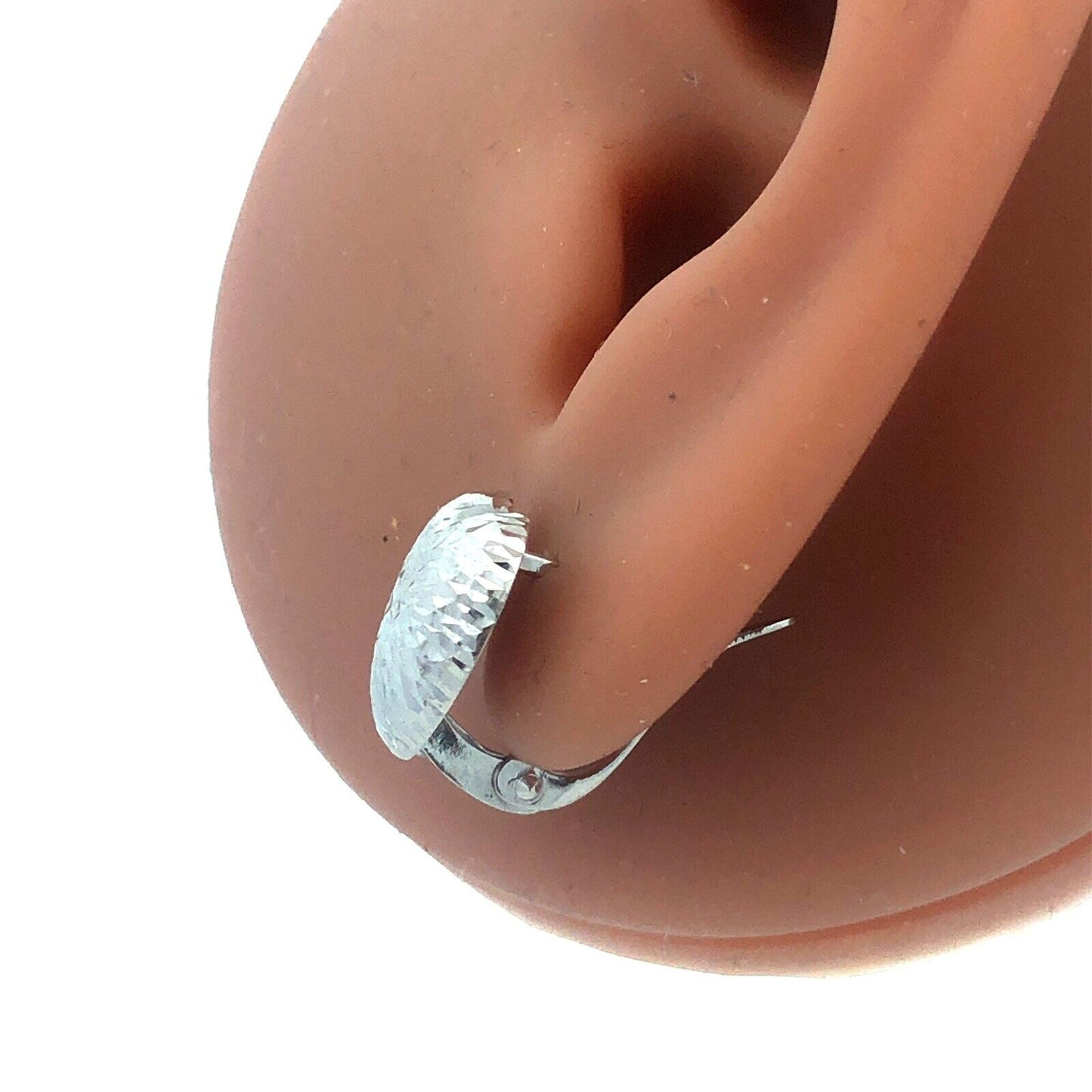 Designer Milor Italy 14K White Gold Textured Heart Stud Earrings