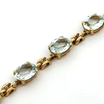 Gorgeous 18k Yellow Gold Oval Aquamarine March Anniversary Tennis 7” Bracelet