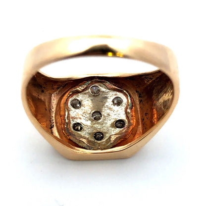 Vintage Trubrite 10K Yellow Gold Diamond Cluster Square Top Cocktail Ring