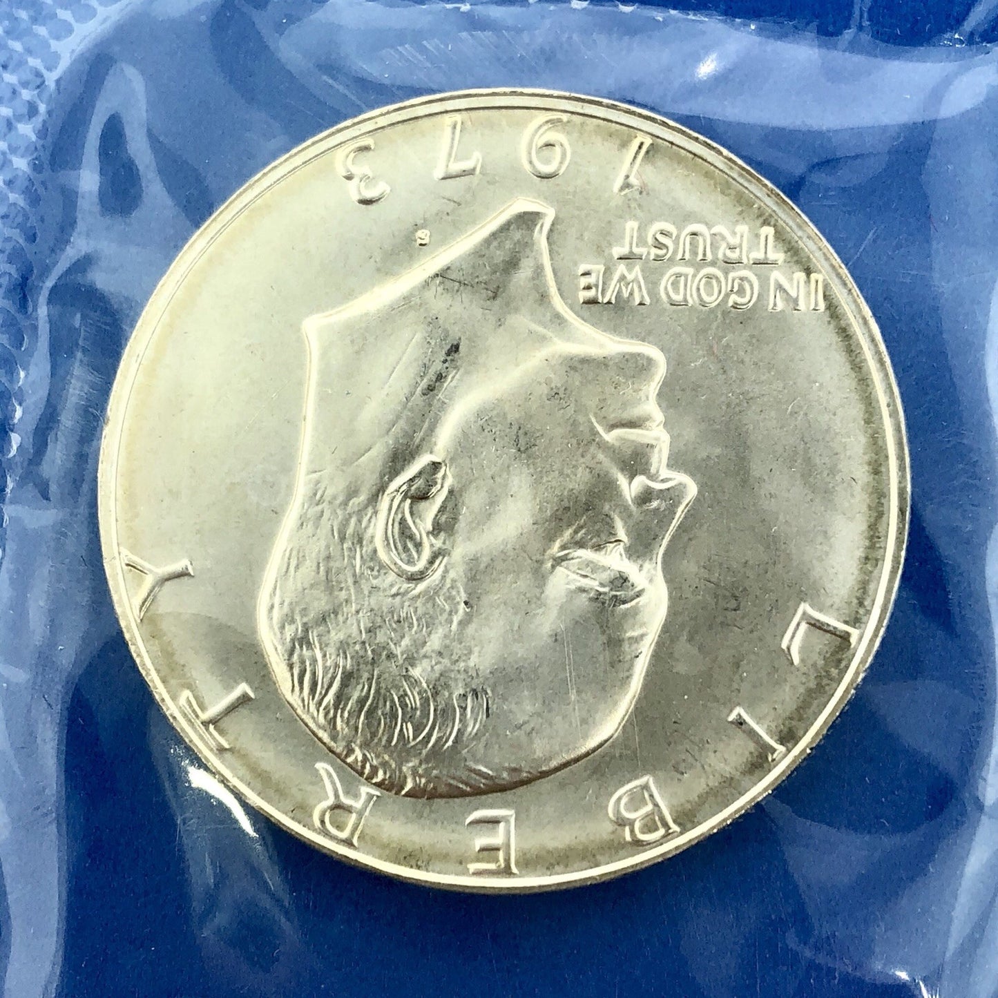 1973 S $1 Silver Eisenhower Gem Uncirculated Key Date 40% Coinage OMP Blue Env