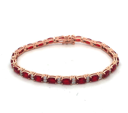 Designer SGJ Rose Tone Sterling Silver Red White Cubic Zirconia Tennis Bracelet