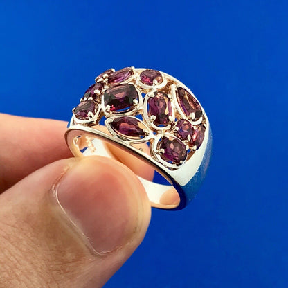 Designer LJ Sterling Silver Pink Tourmaline Cluster Statement Cigar Band Ring