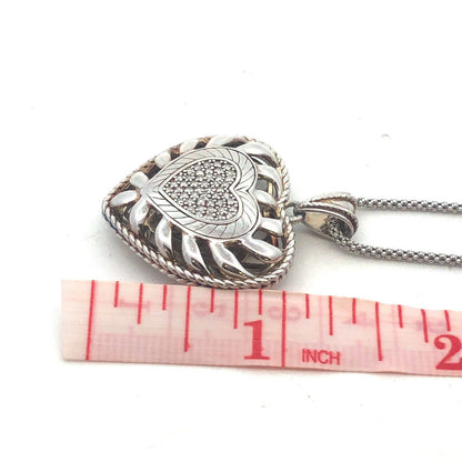 Designer Italy 925 Sterling Silver Pave Diamond Heart Adjustable Lariat Necklace