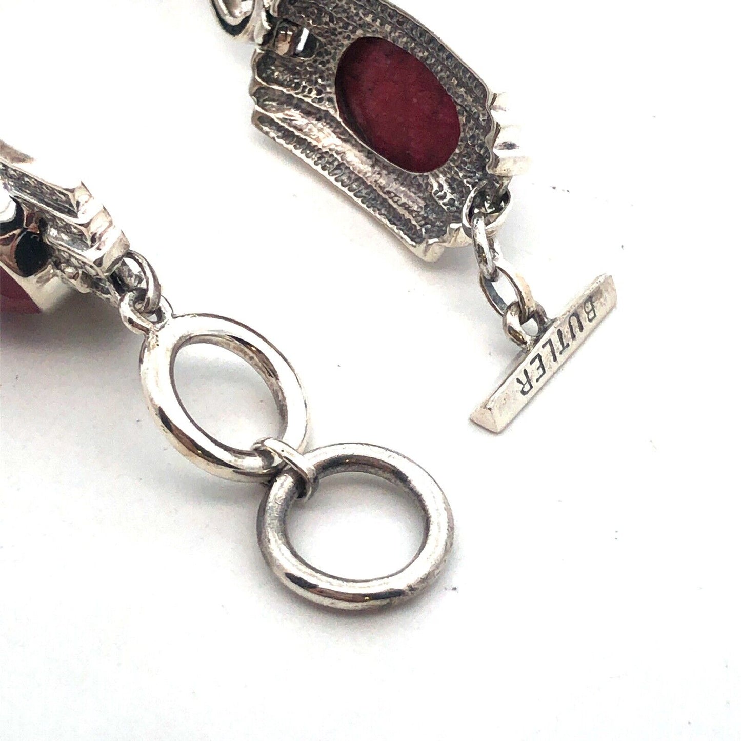 Designer Nicky Butler 925 Sterling Silver Ruby Corundum Statement Panel Bracelet