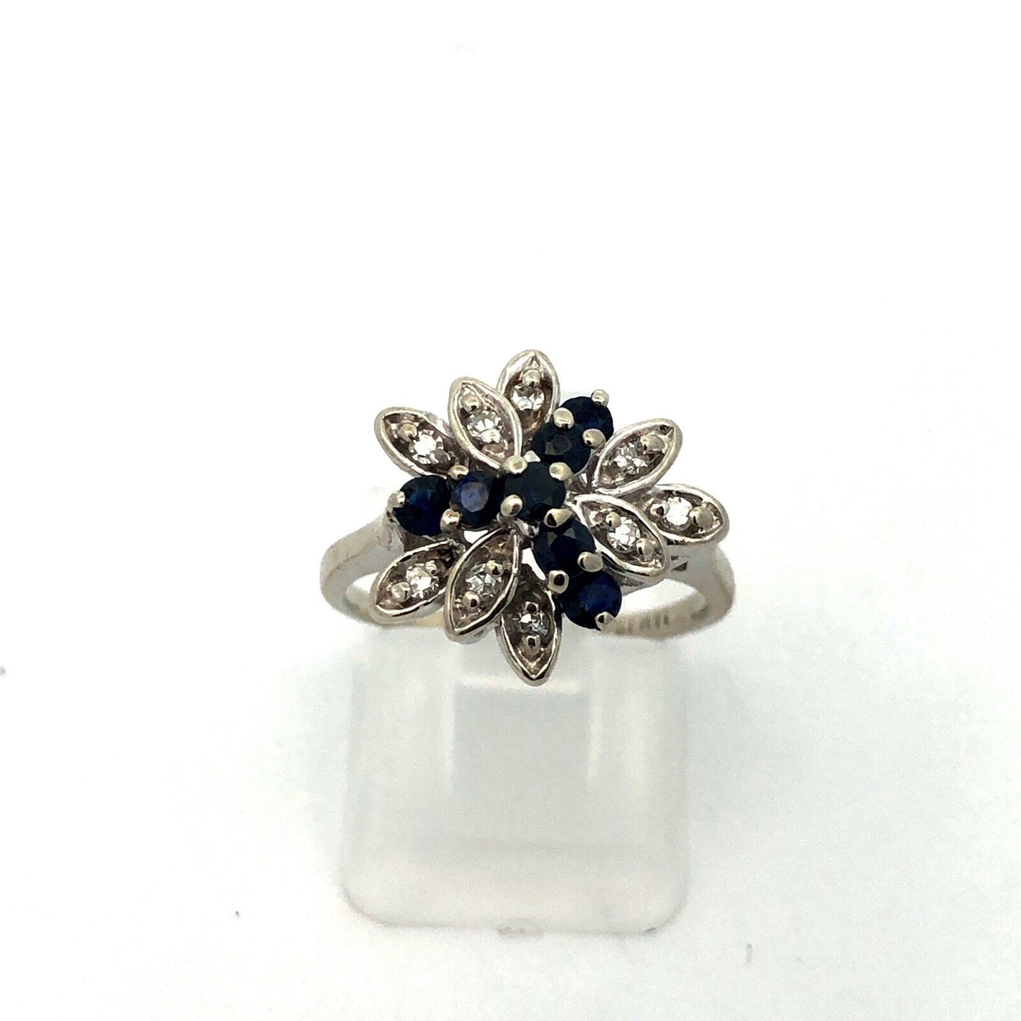 Designer 14K White Gold Sapphire Diamond Leaf Cluster Cocktail Ring