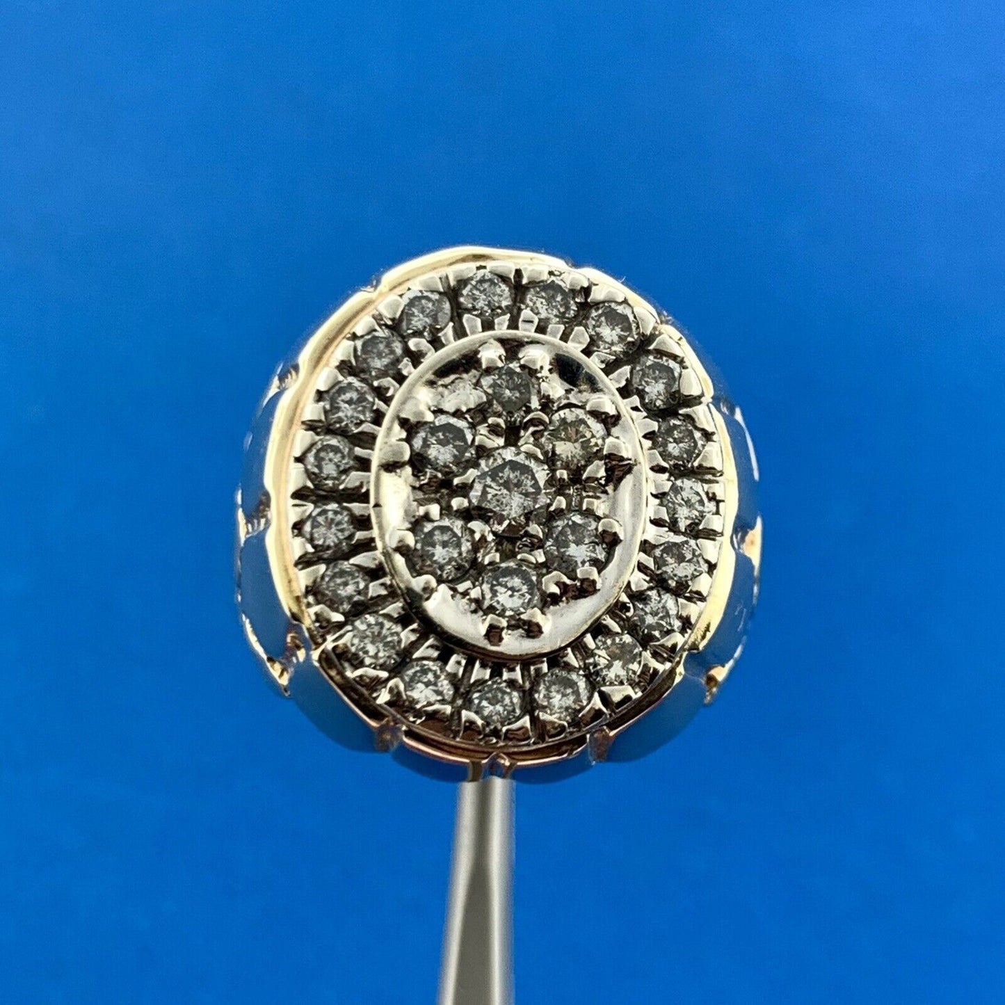 Gorgeous 10k Yellow Gold Round Cut Diamond Oval Cluster Statement Ring Size 10.5
