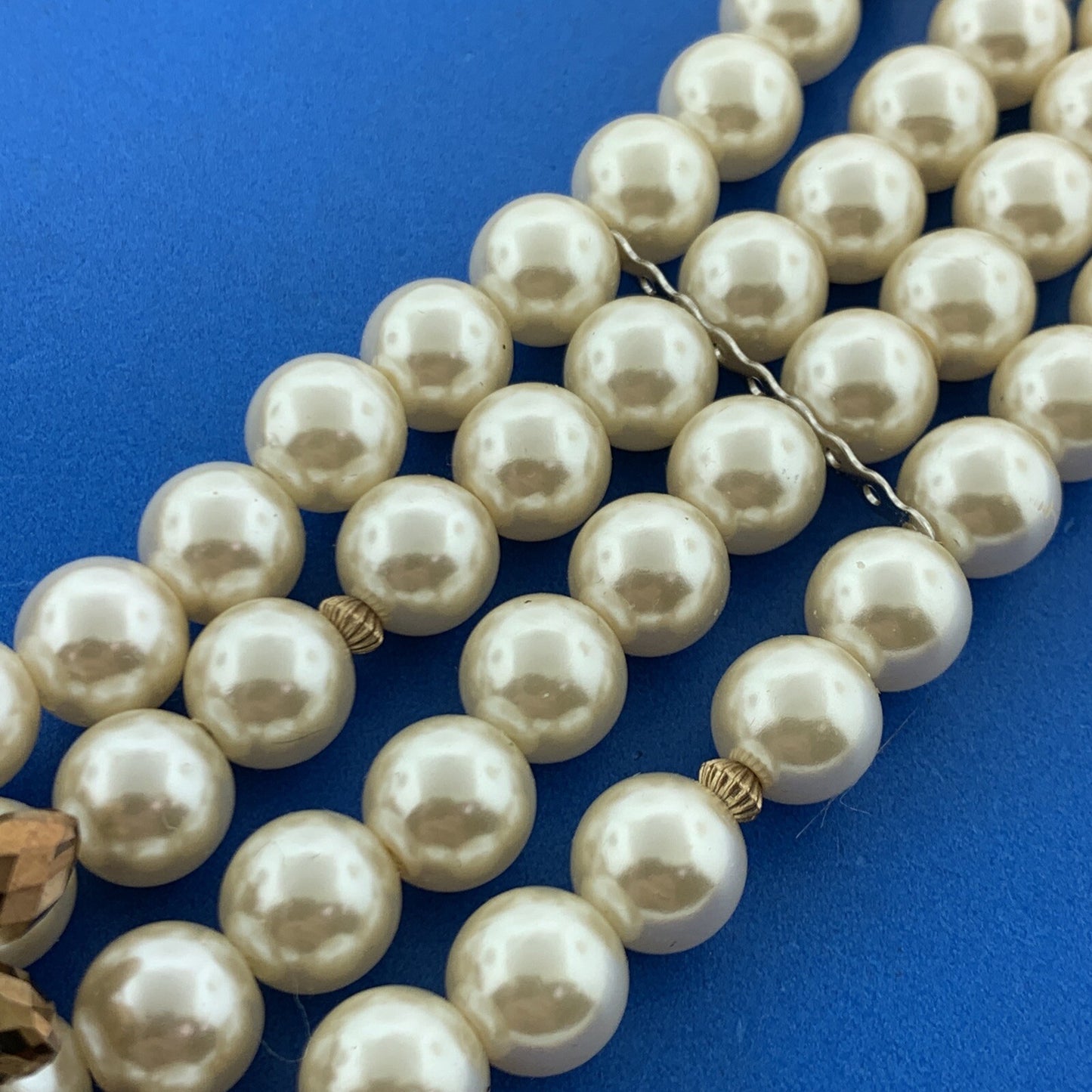 Vtg Artisan Gold Tone Abalone Faux Pearl Crystal Bead Statement Collar Necklace