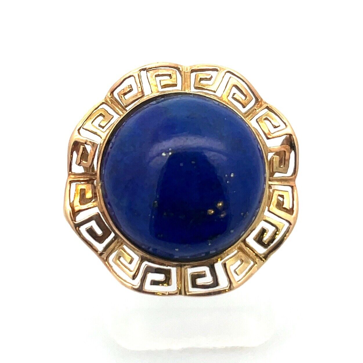 Designer 14K Yellow Gold Lapis Lazuli Cabochon Statement Cocktail Ring