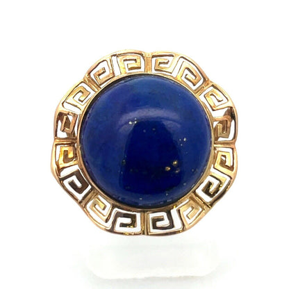 Designer 14K Yellow Gold Lapis Lazuli Cabochon Statement Cocktail Ring