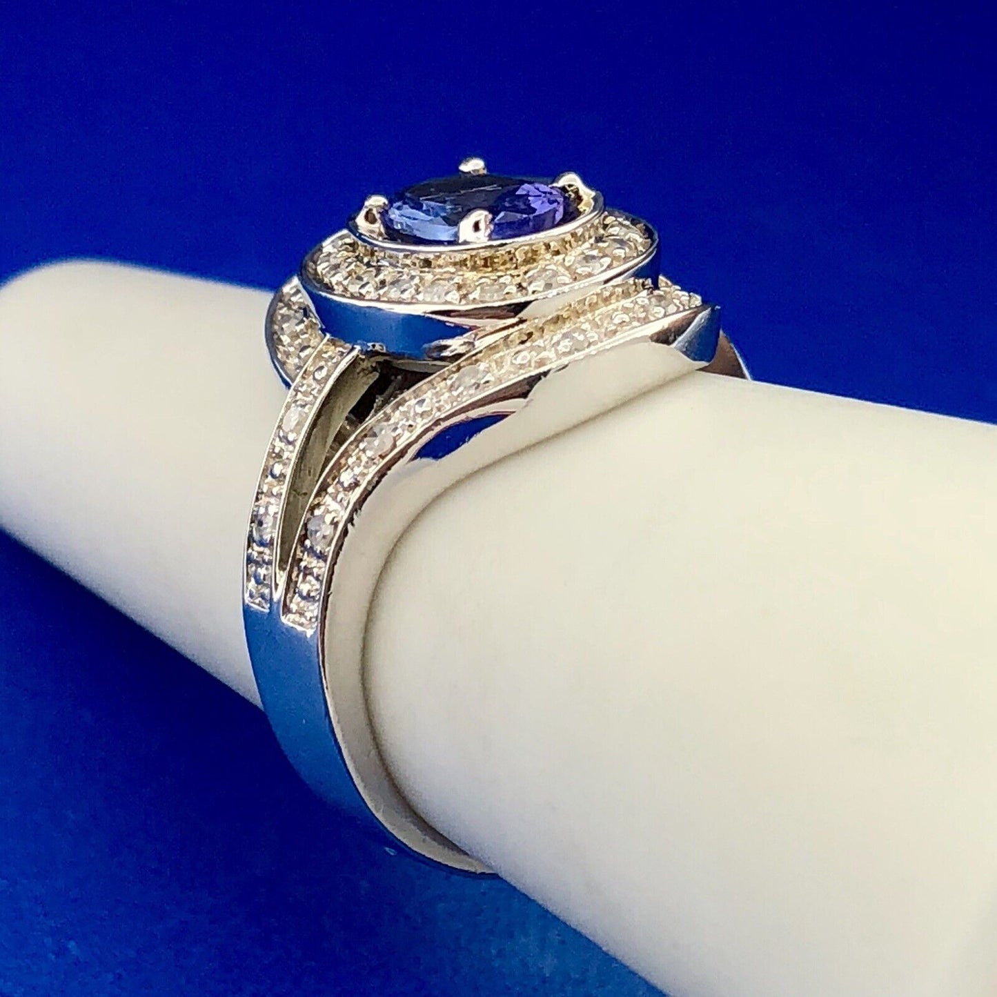 Designer 925 Sterling Silver Tanzanite Diamond Accent December Anniversary Ring