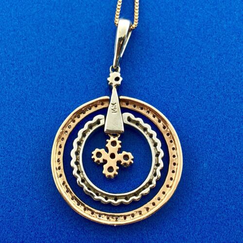 14K Rose White Gold Diamond Double Eternity Circle Pendant Necklace