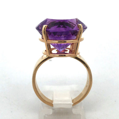 14K Yellow Gold Amethyst Cocktail Statement Solitaire Size 7.75 Ring