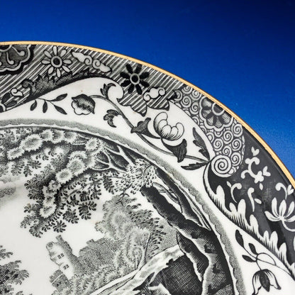 Spode England Woodland Black White Landscape Design Demitasse Cup W/Saucer 2 Pcs