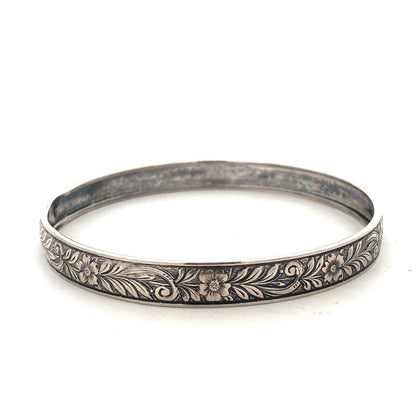 Vintage 925 Sterling Silver Floral Vine Etched Bangle Bracelet