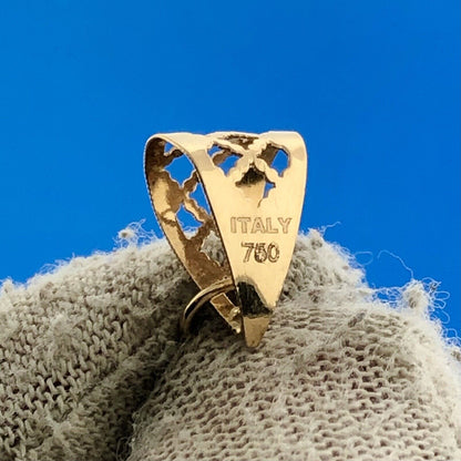 Gorgeous Italian 18k Yellow Gold Openwork Floral Bloom Teardrop Dangle Pendant