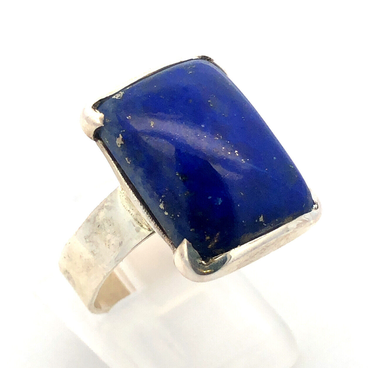 Vintage 925 Sterling Silver Rectangle Lapis Lazuli Bezel Ring
