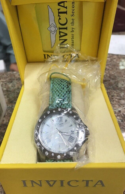 Invicta Women's Angel Quartz Stainless Steel Watch Model 18351 Green Leather