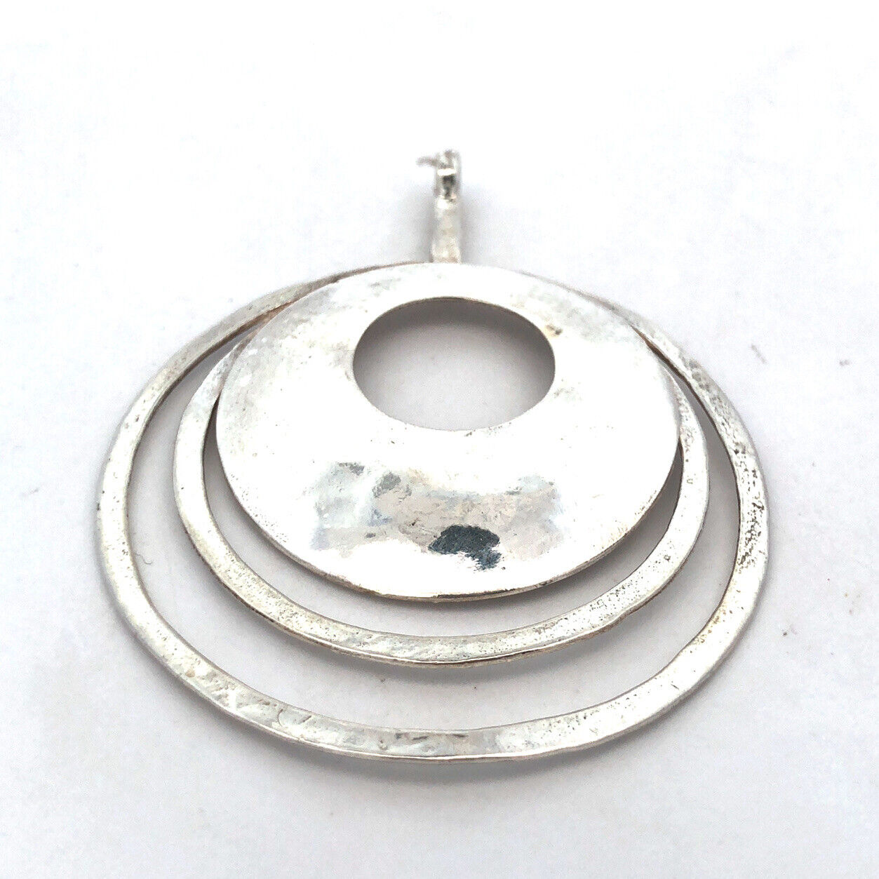 Designer 925 Sterling Silver Round Modernist Hammered Textured Statement Pendant