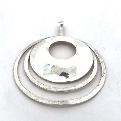 Designer 925 Sterling Silver Round Modernist Hammered Textured Statement Pendant