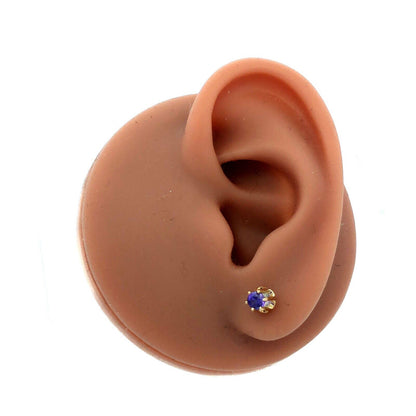 Estate 14K Yellow Gold Purple Sapphire Solitaire Buttercup Flower Stud Earrings