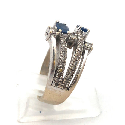 One-of-a-kind 14k White Gold Diamond and Sapphire Statement Ring