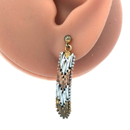 Vintage 925 Sterling Silver Rose Yellow Gold Vermeil Chevron Dangle Earrings