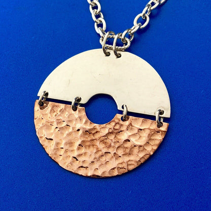 Vintage MWS Mexico Sterling Silver Two Tone Disc Modernist Statement Necklace
