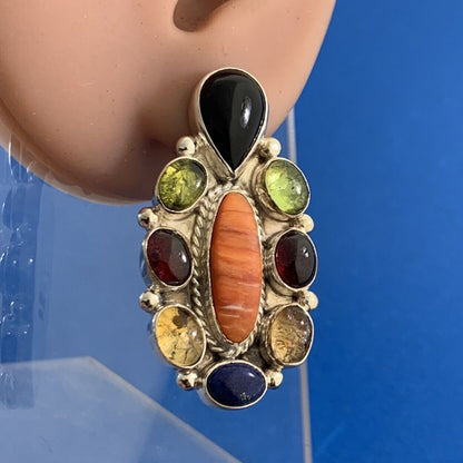 Gilo & Grace Nakai Navajo 925 Sterling Silver Multi Gemstone Statement Earrings