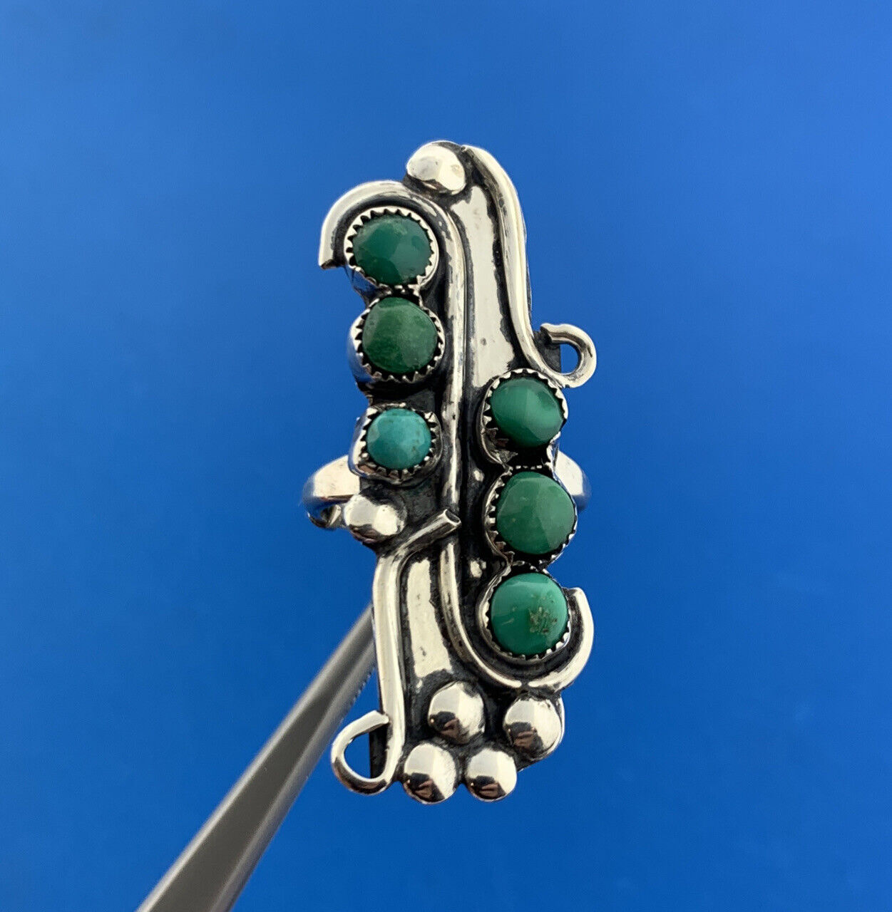 Native American Old Pawn 925 Sterling Silver Turquoise Cabochon Statement Ring