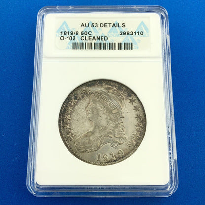 1819/8 Capped Bust Silver Half Dollar 50c Lettered Edge ANACS AU53 Details Coin