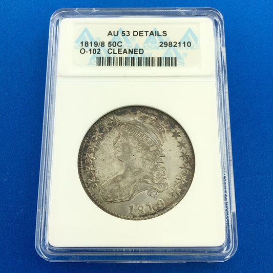 1819/8 Capped Bust Silver Half Dollar 50c Lettered Edge ANACS AU53 Details Coin