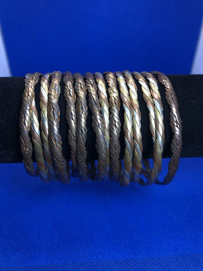 1980's Brass Copper Silver Tone Lot Twenty Bangle And Statement Cuff Bracelets