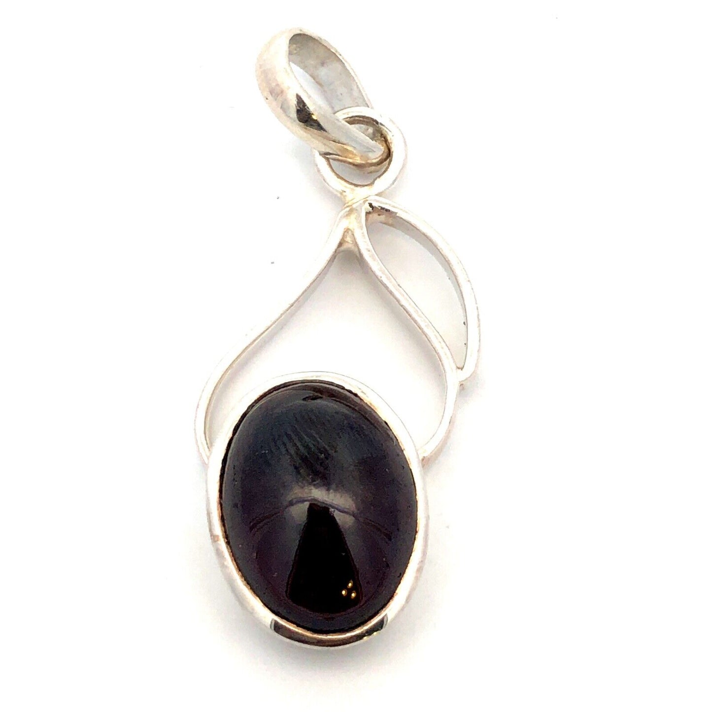 Estate 925 Sterling Silver Oval Cabochon Garnet Modernist Swirl Pendant