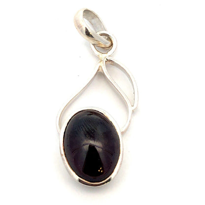 Estate 925 Sterling Silver Oval Cabochon Garnet Modernist Swirl Pendant