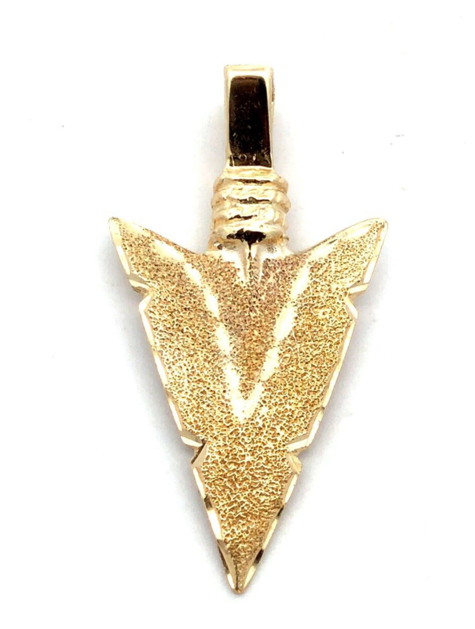 Designer 14K Yellow Gold Textured Diamond Cut Arrow Head Statement Pendant