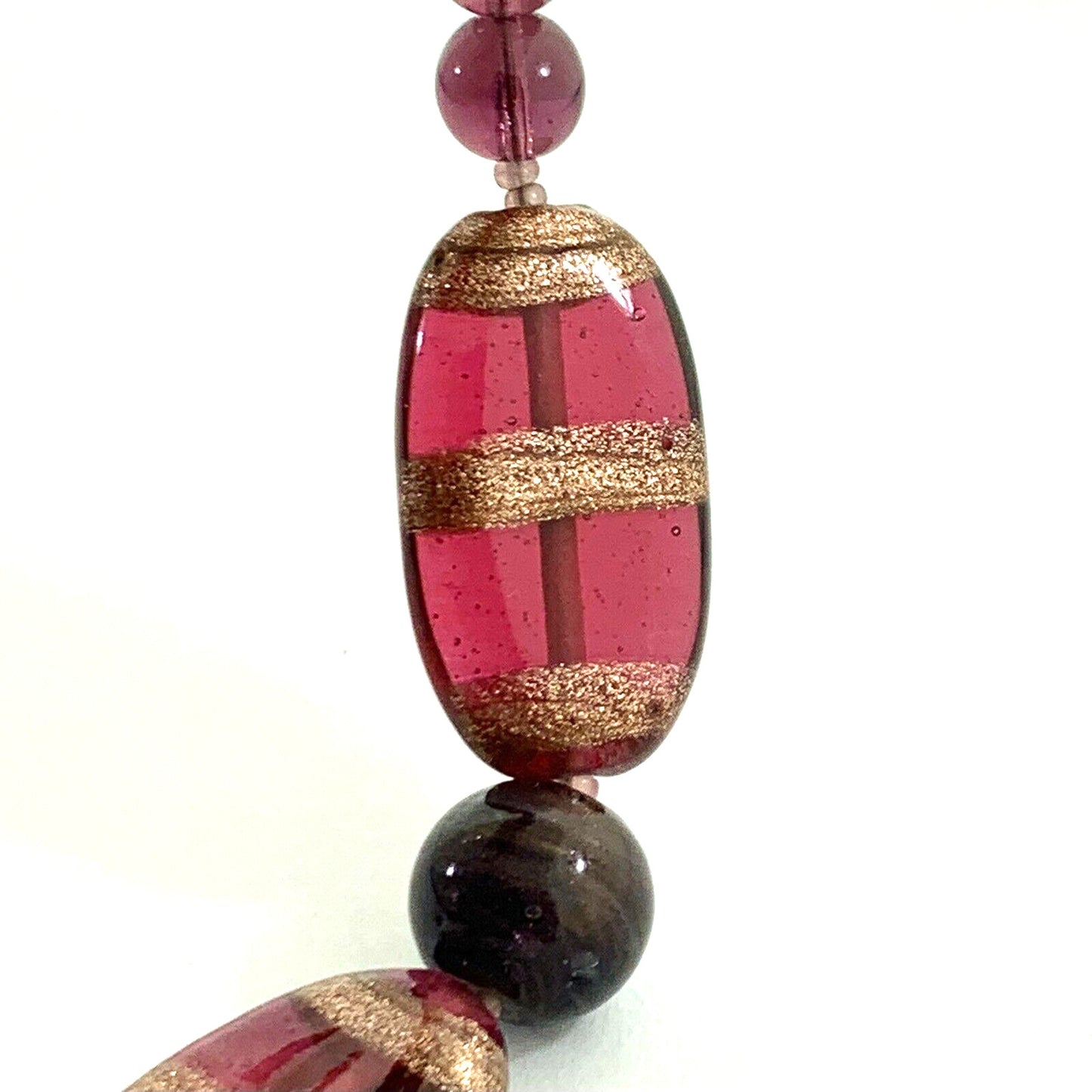 Artisan 14K Yellow Gold Amethyst Art Glass Wooden Mixed Bead Necklace