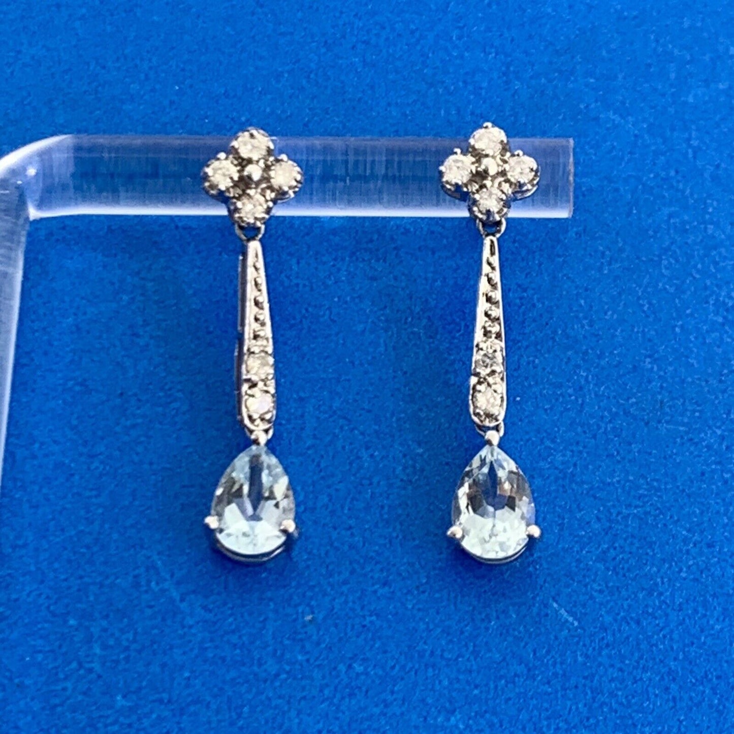 Designer Mexico 14K White Gold Pear Blue Topaz Diamond Accent Dangle Earrings