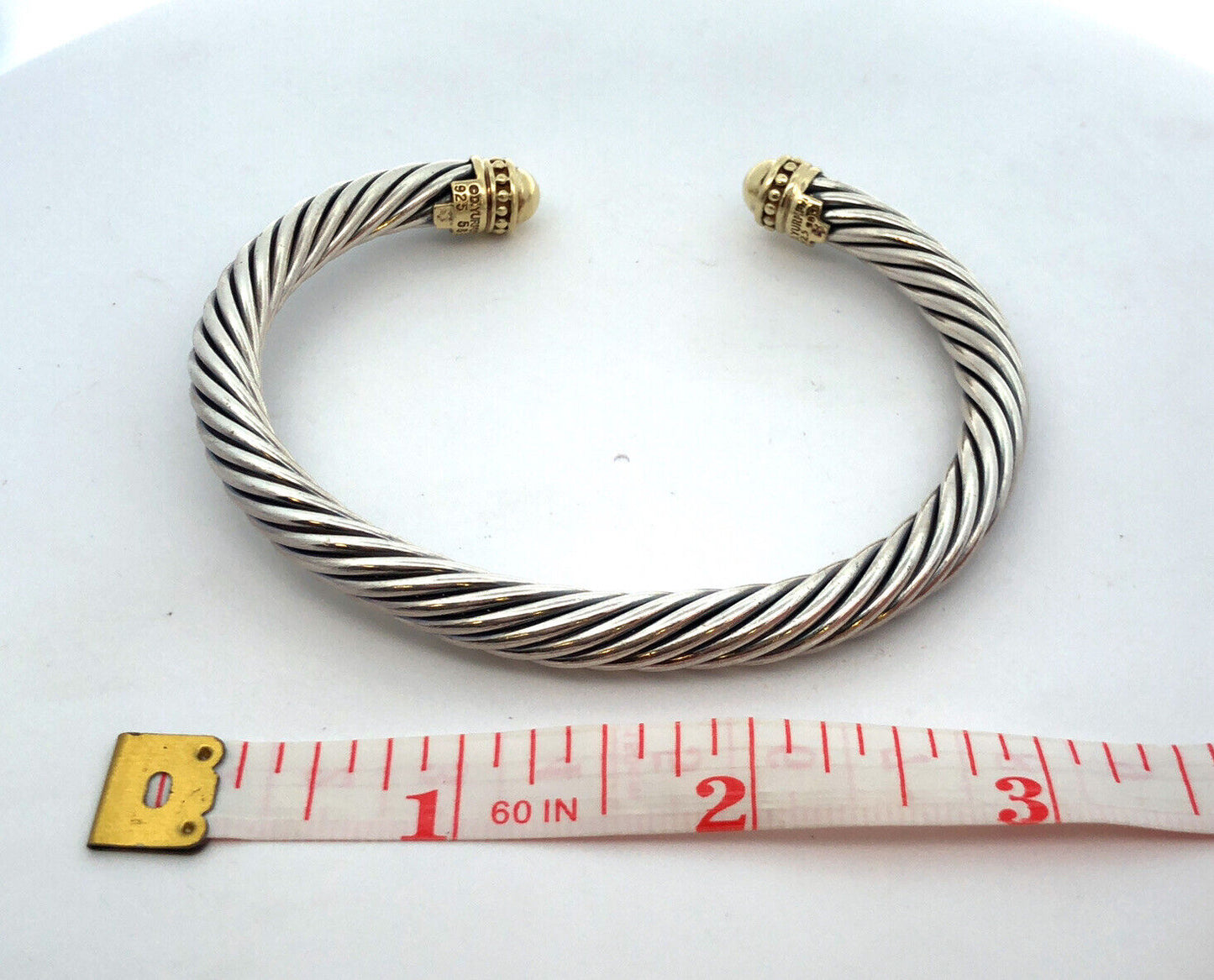 David Yurman 925 Sterling Silver 14K Yellow Gold 7mm Cable Cuff Bracelet