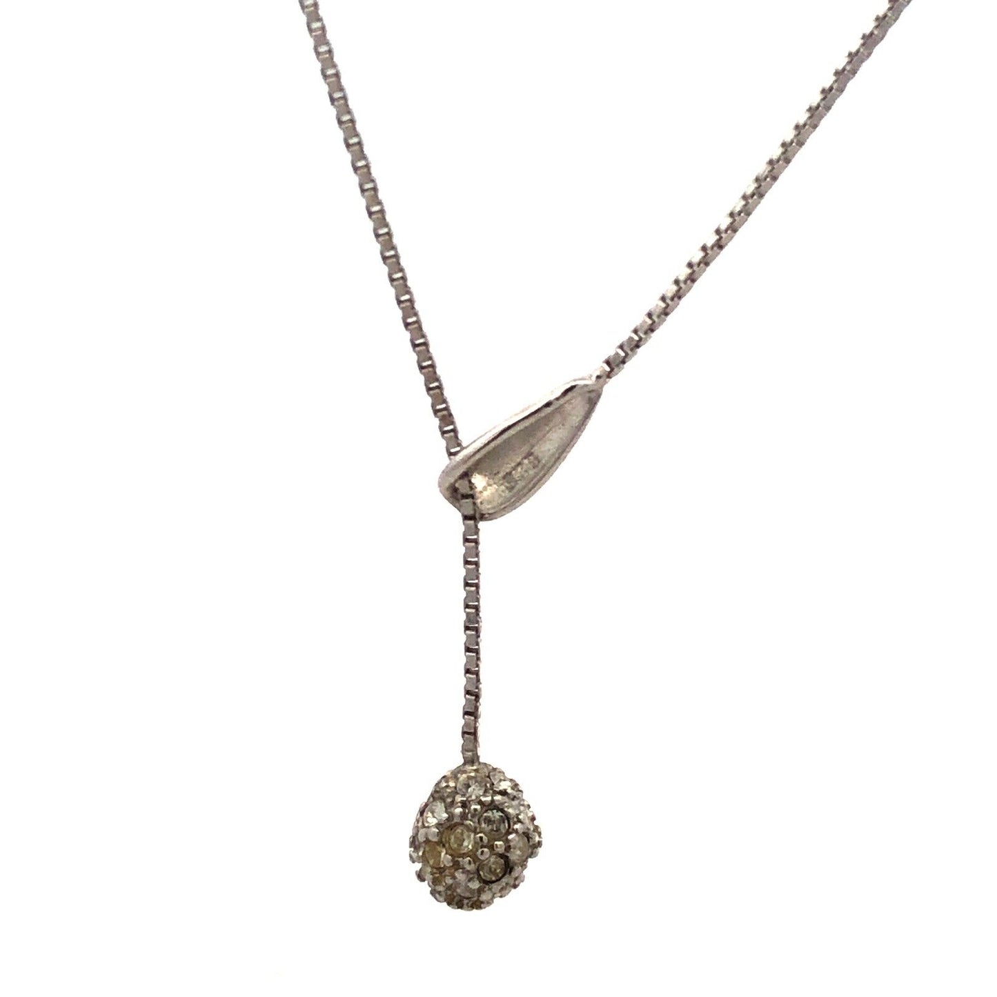 Designer Italy 925 Sterling Silver Cubic Zirconia Ball Charm Lariat Necklace