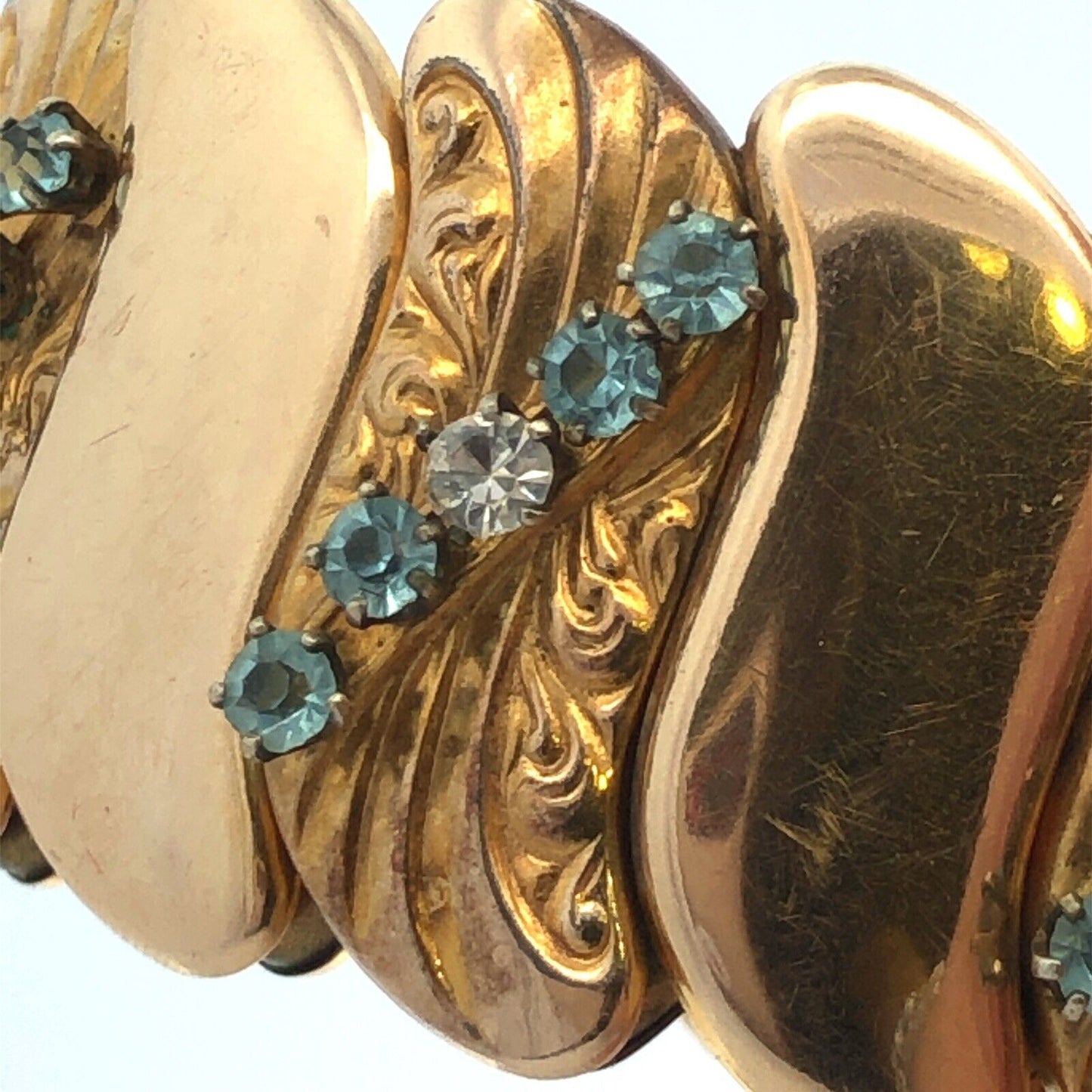 Antique B & N Gold Filled Rhinestone Expandable Wide Cuff Bracelet Original Box