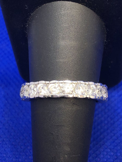 Cubic Zirconia 925 Sterling Silver Eternity Wedding Anniversary Band Ring