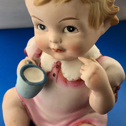 Vintage Lefton China Piano Baby Girl Statue KW03499 Porcelain Statue Figurine